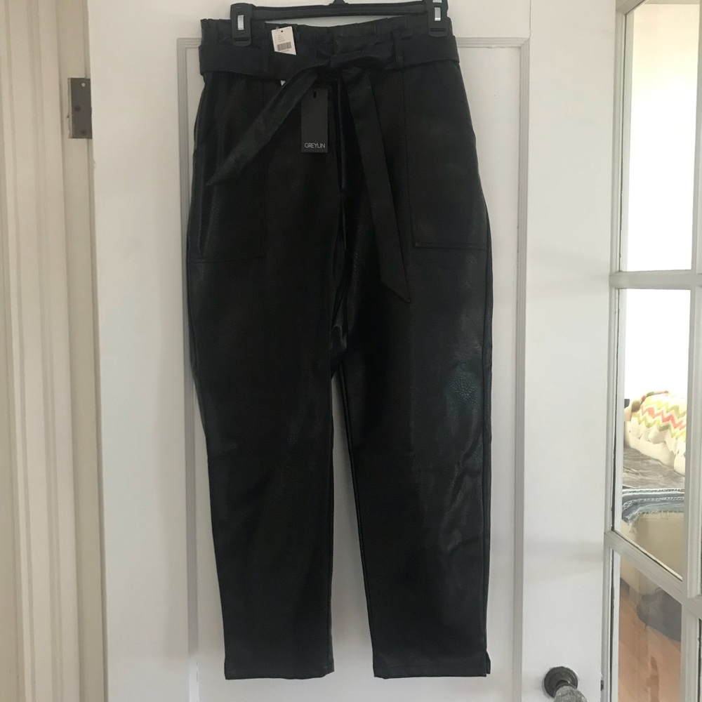 Faux Black Cropped Anthro Leather Pants